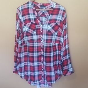 Torrid Red/White Plaid Tunic Long Sleeve Top
